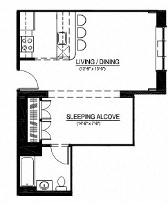 Alcove Studio 1 Bath No Terrace